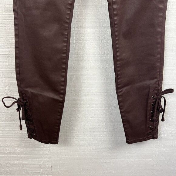Pilcro Pants 26 Womens Plum Burgundy Coated Skinny Lace Up Ankle Jeans Mid Rise - Picture 3 of 8